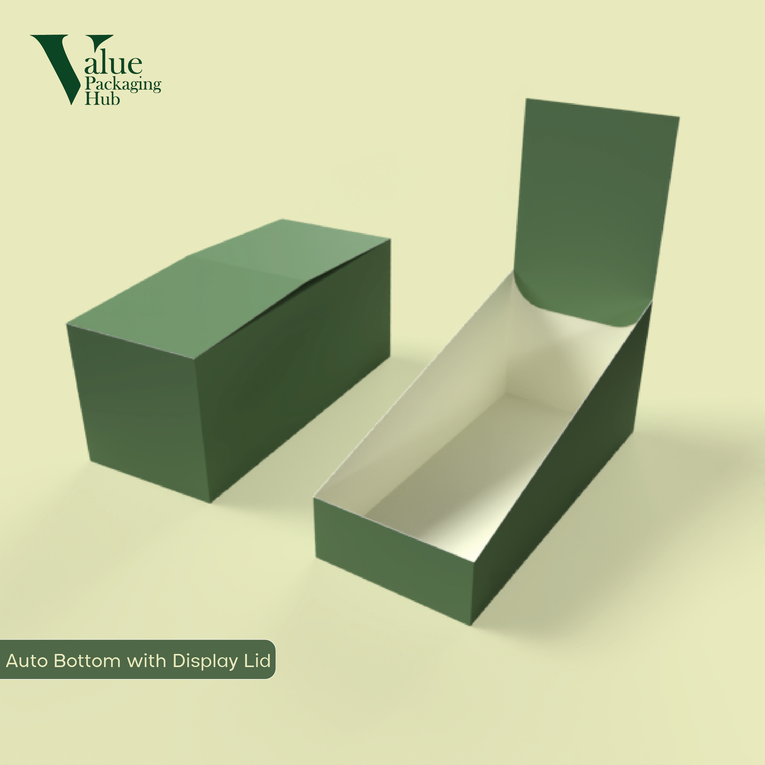 Custom auto bottom box with a clear display lid for showcasing retail products.