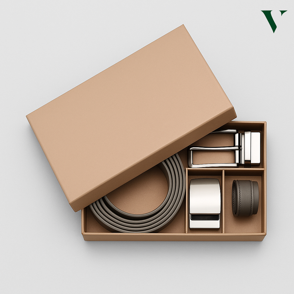 Luxury belt packaging with embossed logos for high-end brands