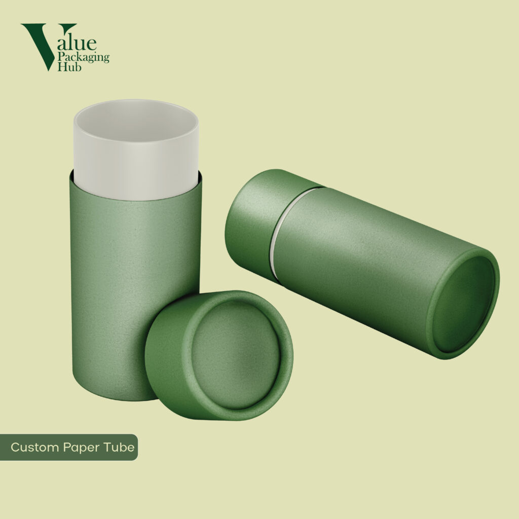 Wholesale custom paper tube boxes with logo printing from Value Packaging Hub