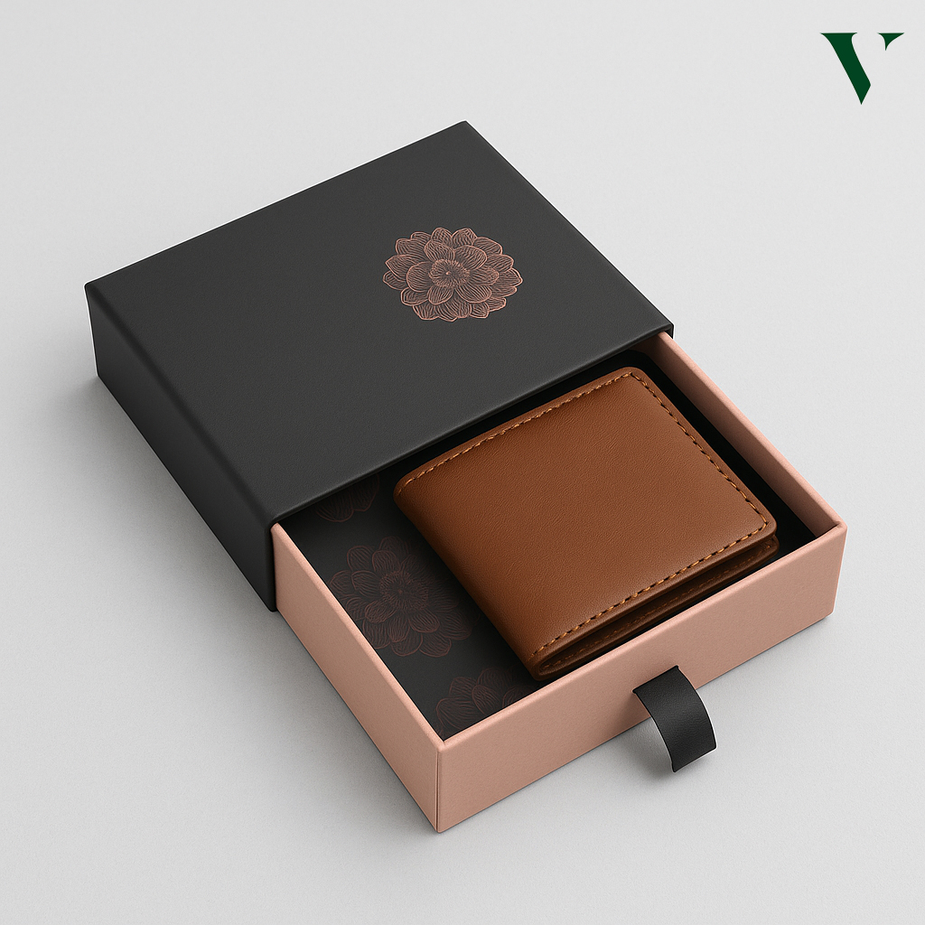 Custom wallet boxes with foam inserts to secure premium leather goods