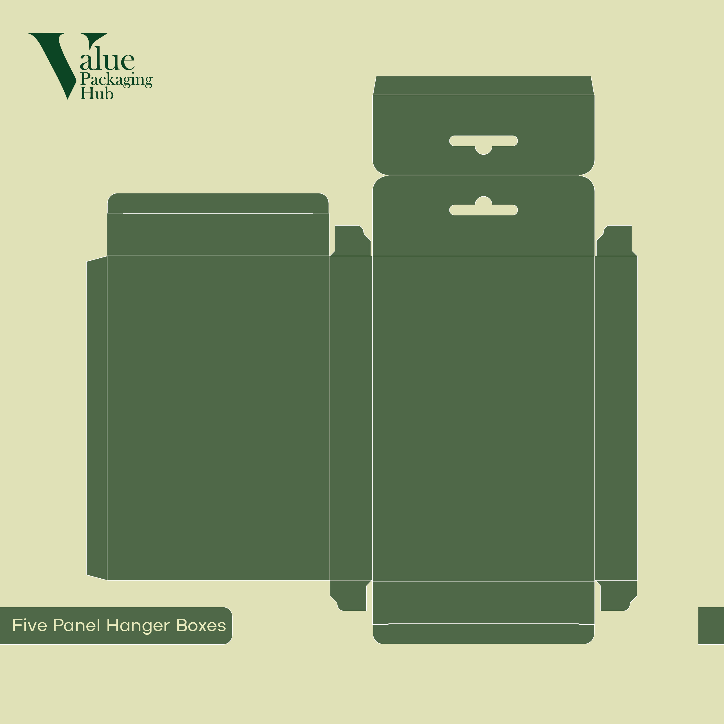 Easy assembly custom five panel hanger boxes from Value Packaging Hub