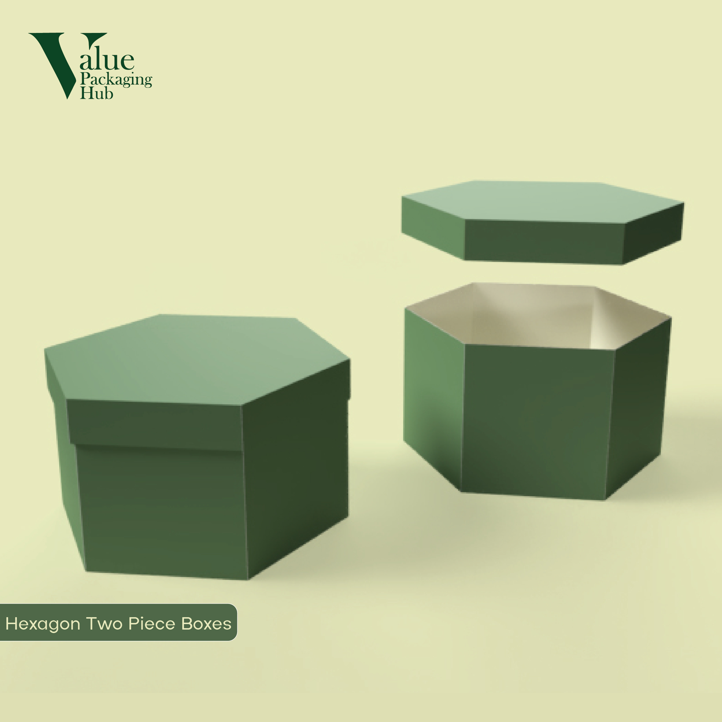 Order custom hexagon two piece boxes with a removable lid for classic unboxing