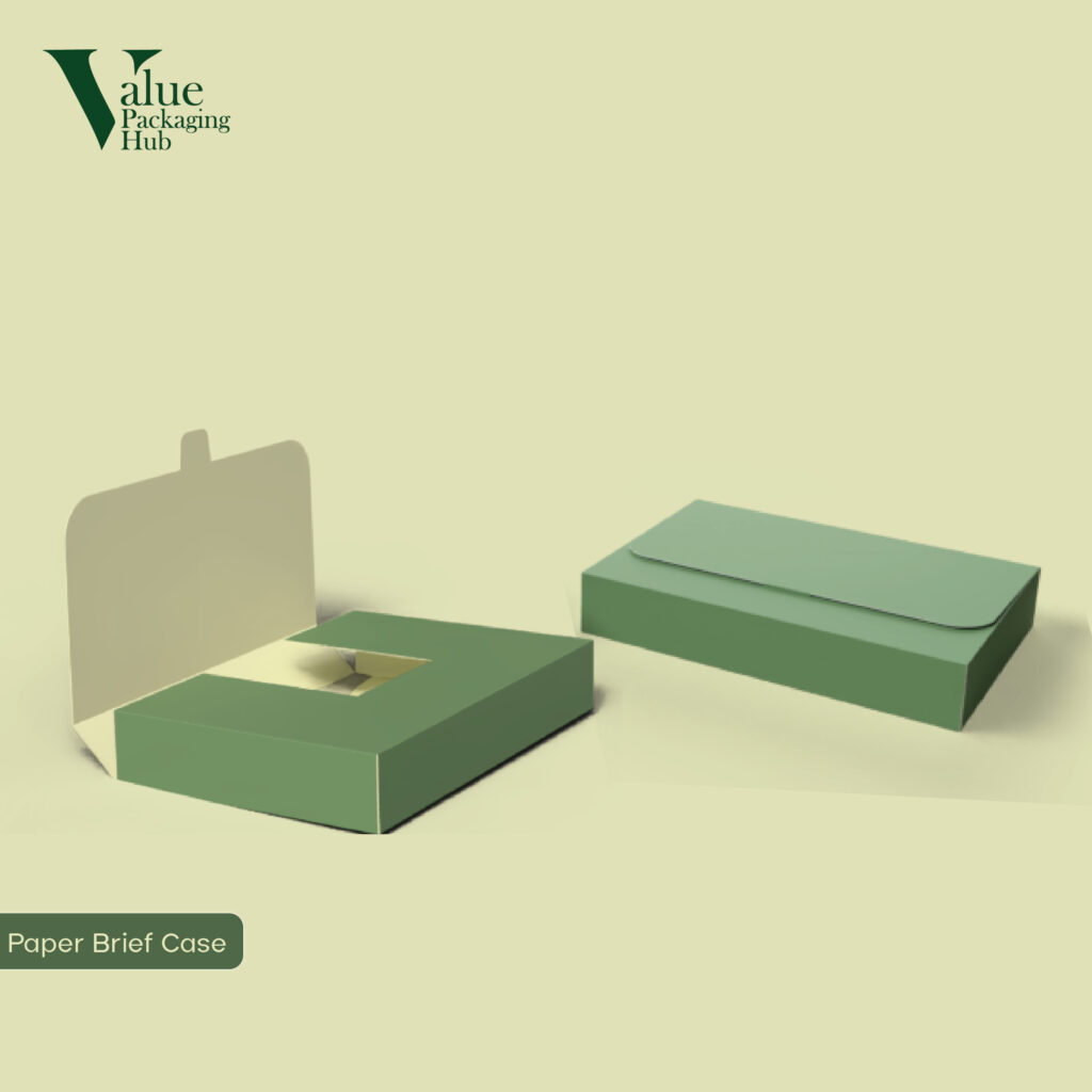 Get a portable product branding design for a custom paper briefcase