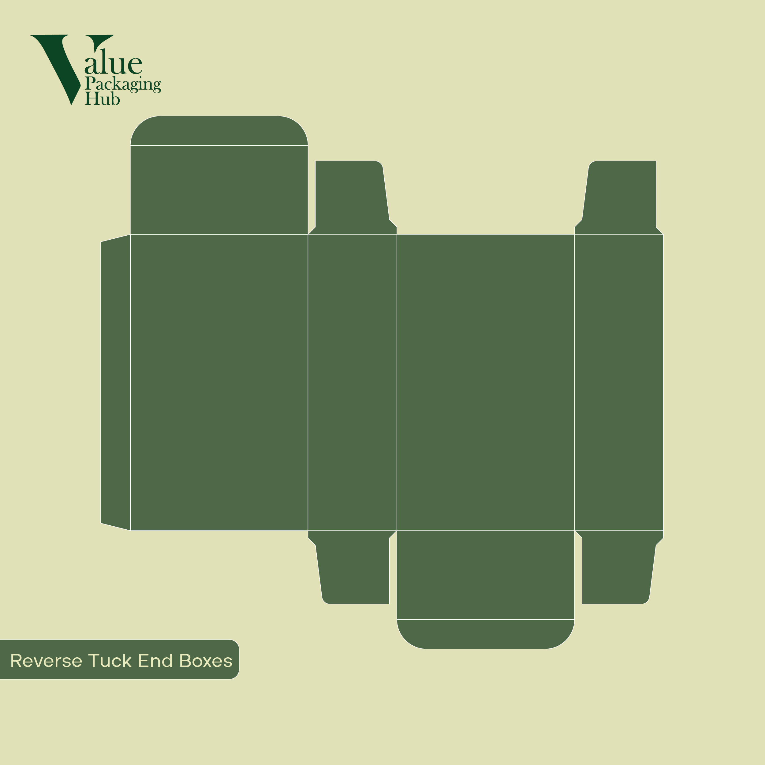 Custom reverse-tuck-end boxes with smooth-closing flaps for safe packaging.