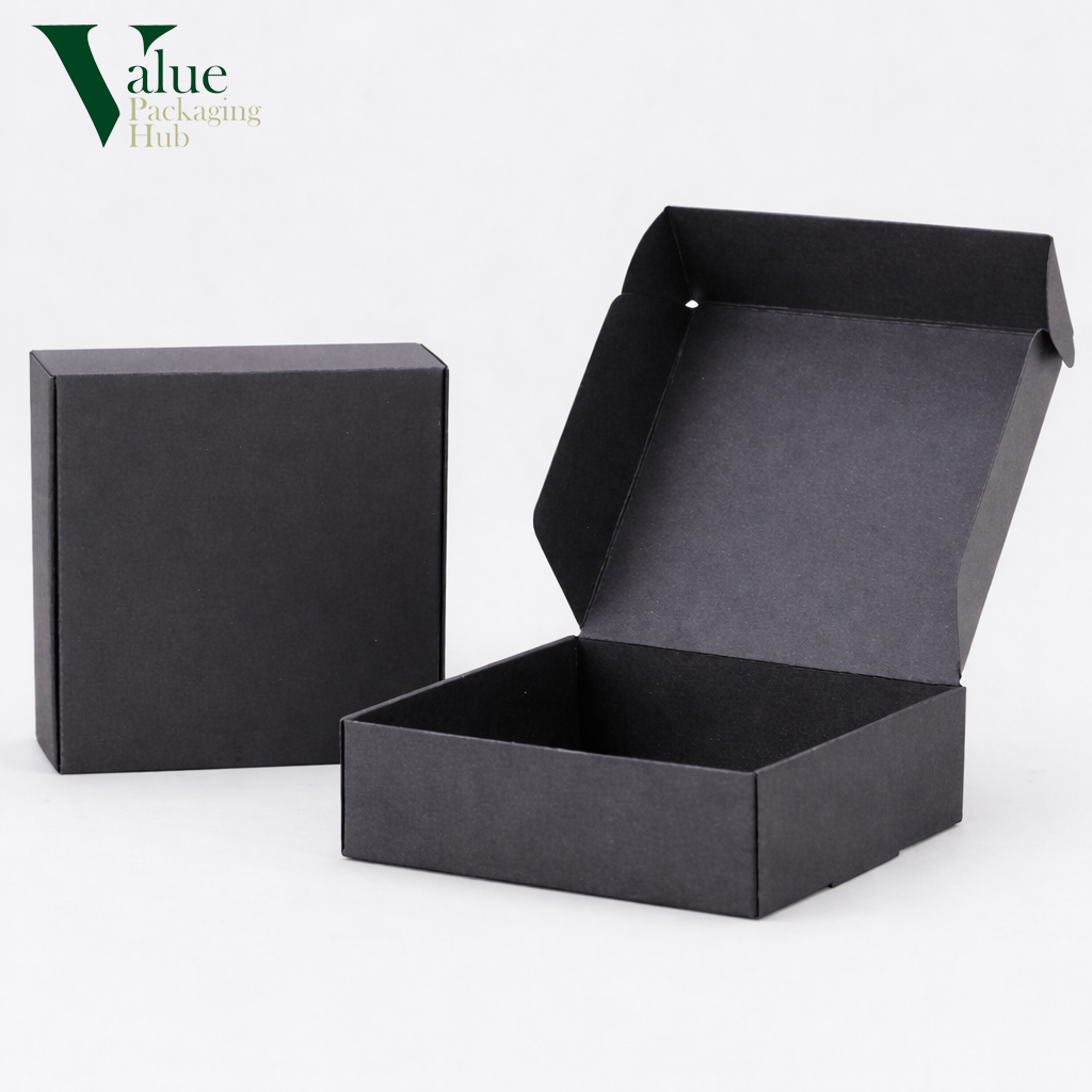 Luxury brands select black kraft boxes for a dramatic shelf look.