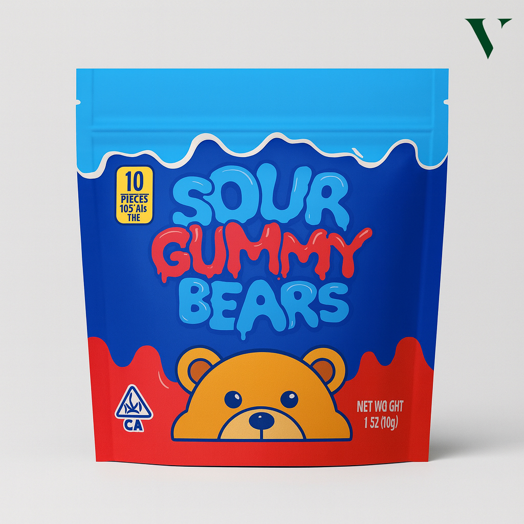 Affordable marijuana edible packaging with a printed logo and trendy design