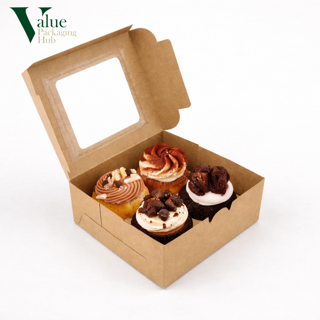 Premium Kraft cupcake boxes with high-quality digital printing.