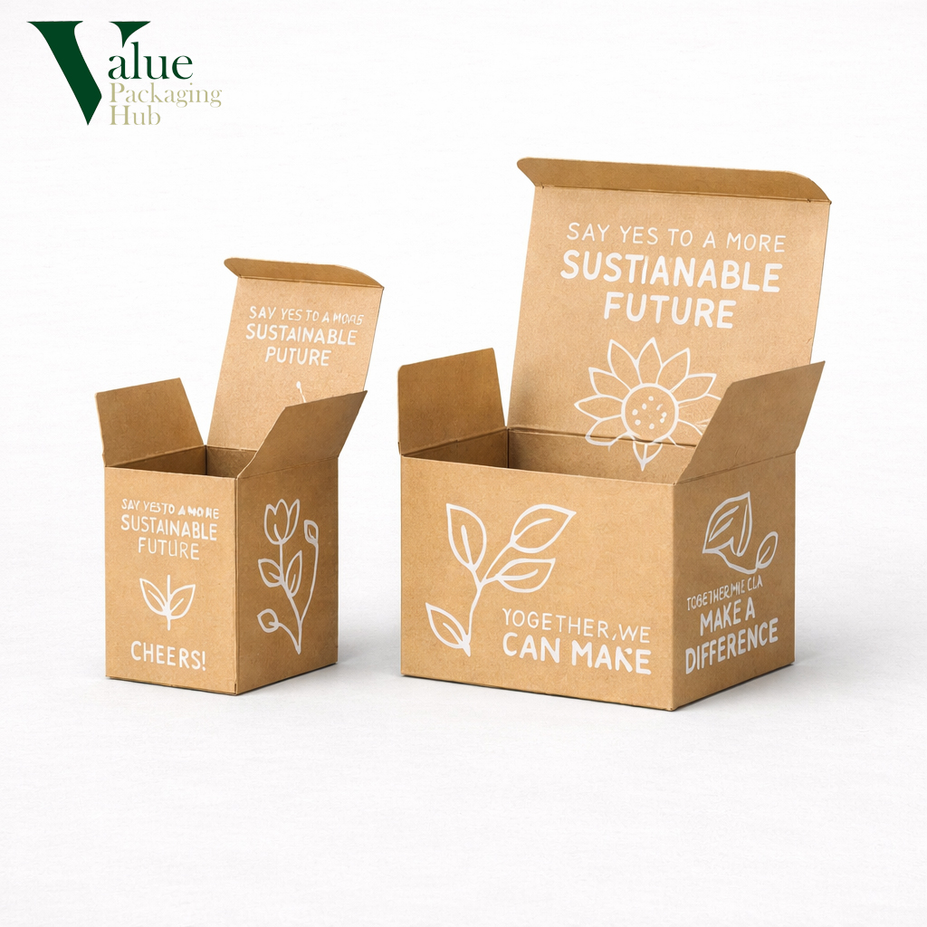 Easy-to-assemble Kraft tuck top boxes at a retail store.