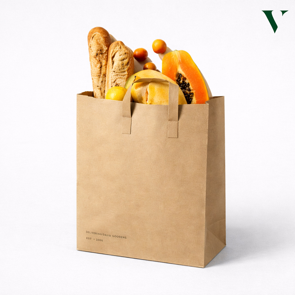 Display your minimal grocery items in versatile paper grocery bags