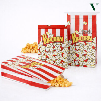 Snack presentation improved using classic style popcorn paper bags