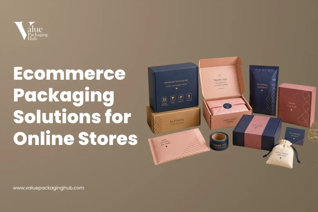 Custom ecommerce packaging boxes with branded tissue paper and inserts ready for shipping in a USA fulfillment center