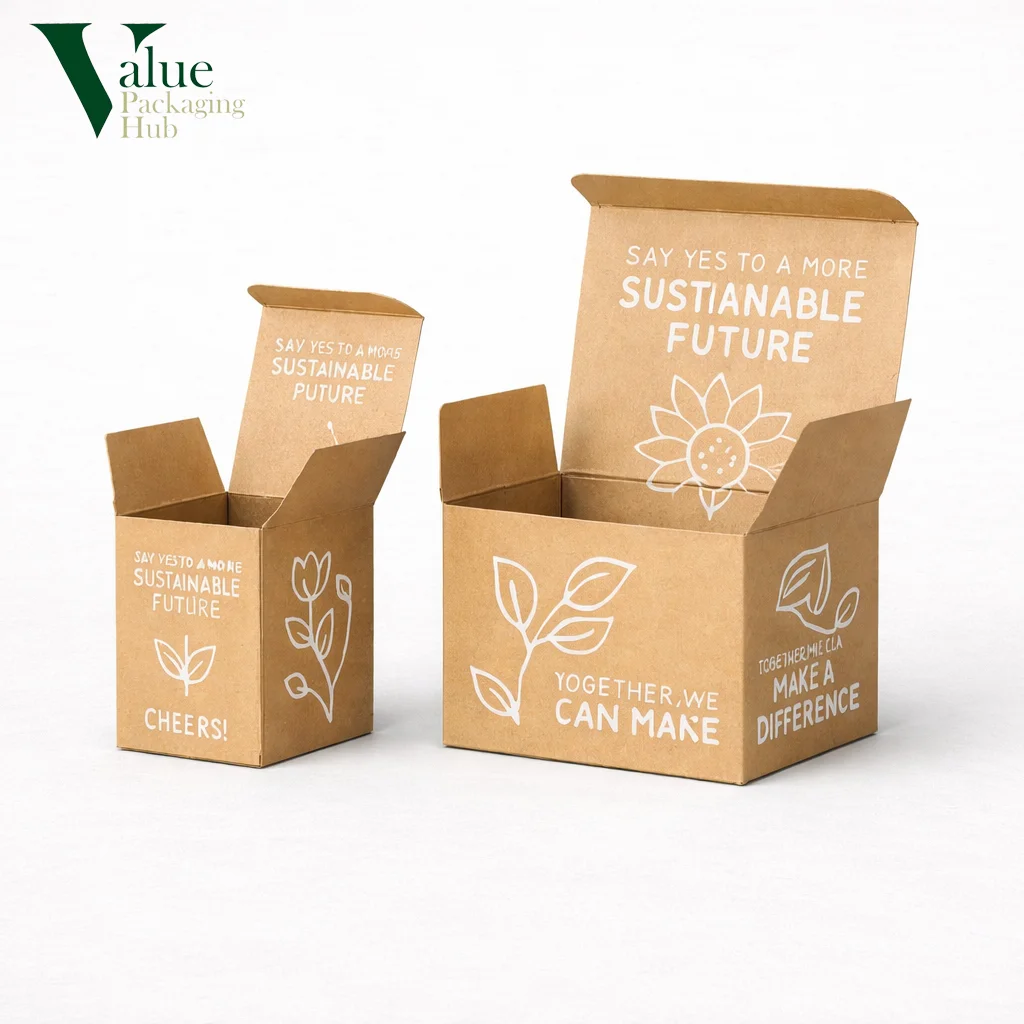 Easy-to-assemble Kraft tuck top boxes at a retail store.