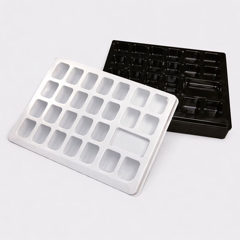 Plastic tray insert for product protection in custom packaging