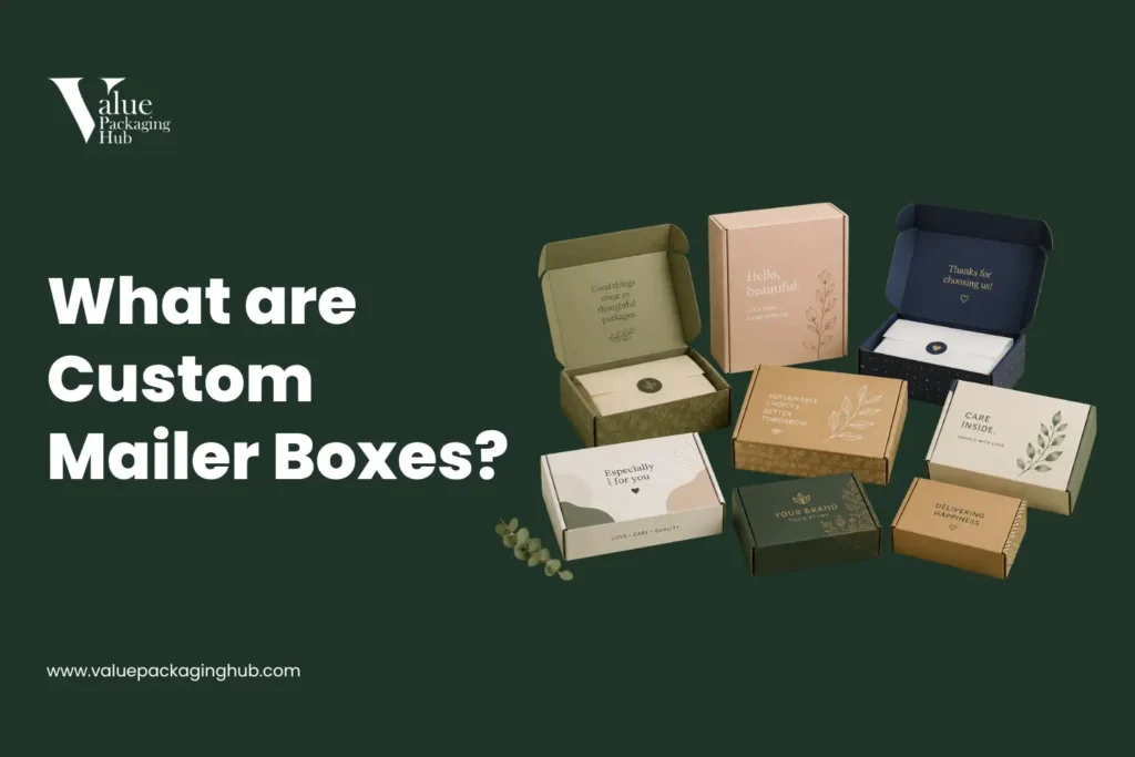 Custom printed mailer boxes with branded interior design open for unboxing display