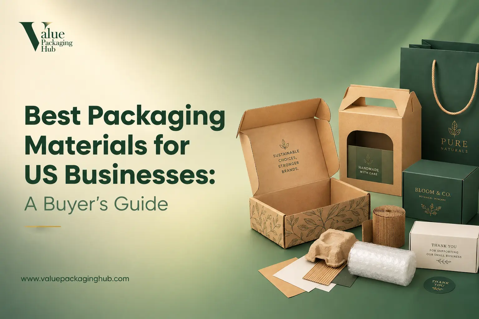 A comparison of packaging materials including kraft paper, corrugated fiberboard, bubble wrap and foam used by US businesses