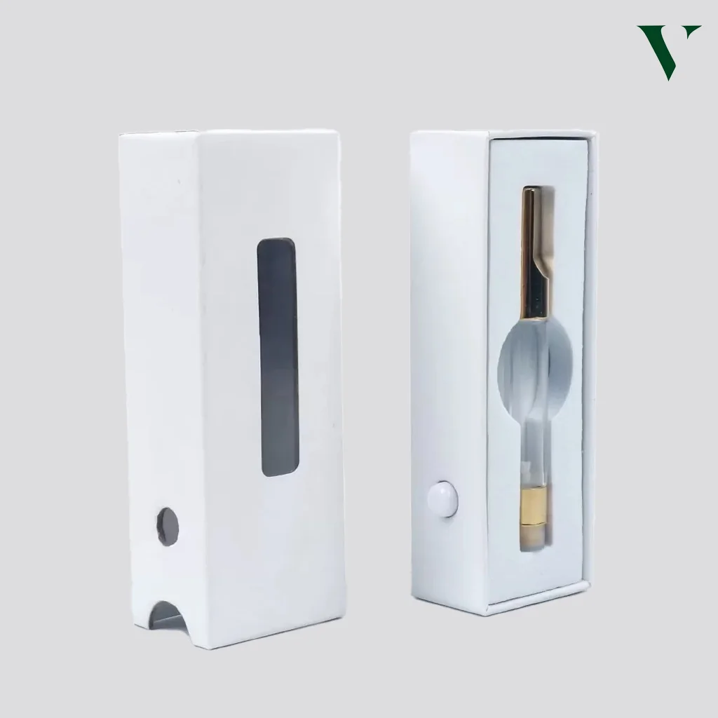Wholesale custom vape cartridge boxes with clear PET window displays for product visibility.